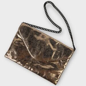 J. Crew Factory Rose Gold Metallic Chain Envelope Clutch Shoulder Bag